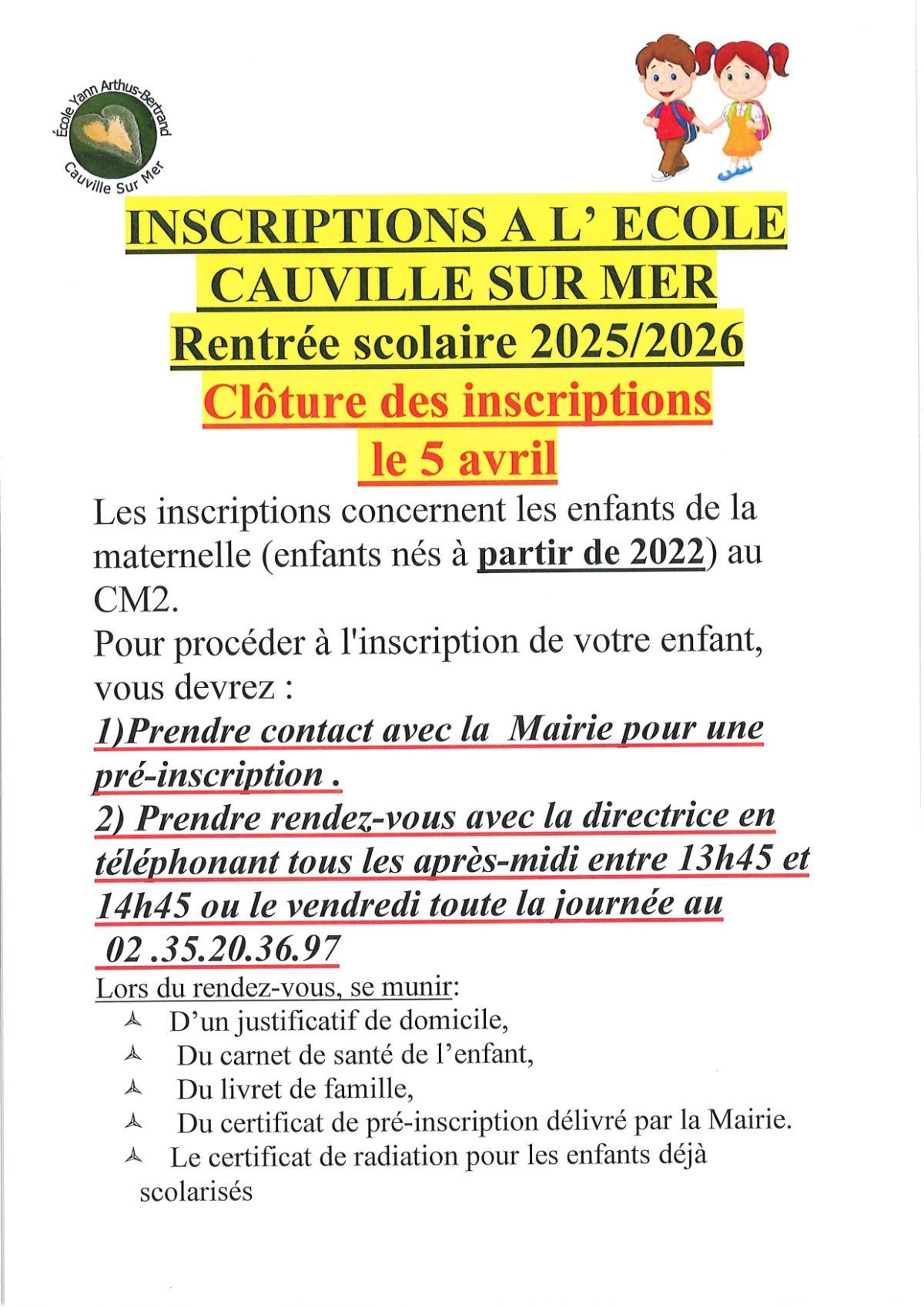 inscription école 2025/2026