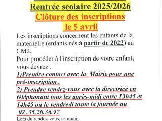 inscription école 2025/2026